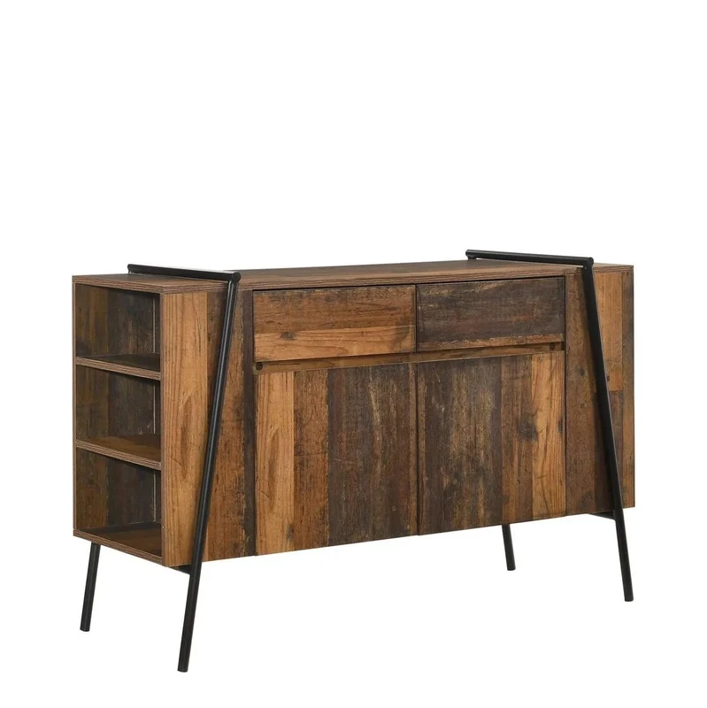 Timber Art Design UK Abbey Sideboard Storage Cabinet with 2 Doors 2 Drawers Cupboard Rustic Industrial Furniture Storage Unit For Dining Room, Living Room - 44.5 x 120 x 78 cm