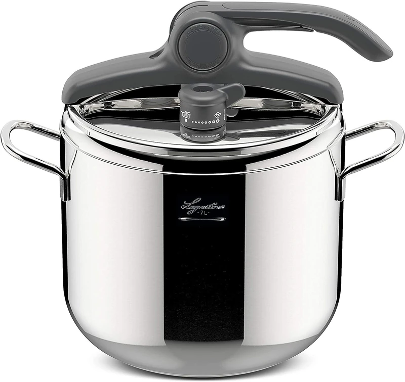 Lagostina Irradial Control Lagoeasy'UP 7 Litre Pressure Cooker Made of 18/10 Stainless Steel, Diameter 22 cm, Pressure Cooker for Induction and Gas, Easy Opening of the Lid, with 3-Layer Irradial Plus