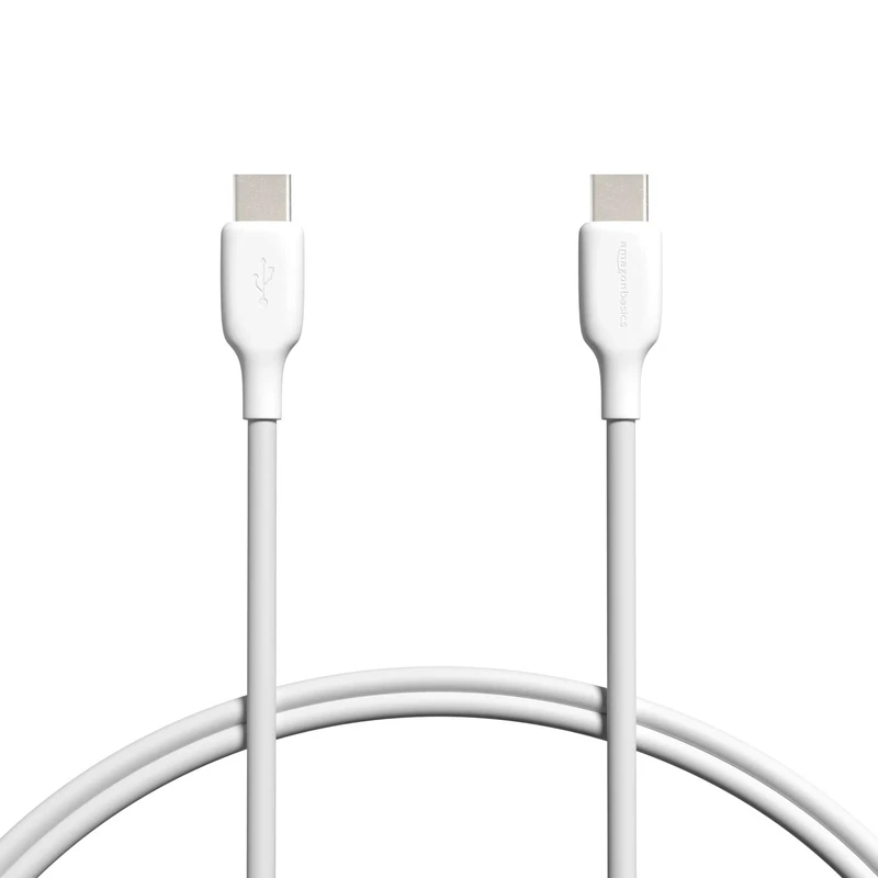 Amazon Basics USB-C to USB-C 2.0 Fast Charger Cable, 480Mbps Speed, USB-IF Certified, for Apple iPhone 16/15, iPad, Samsung Galaxy, Tablets, Laptops, 0.9 m, White