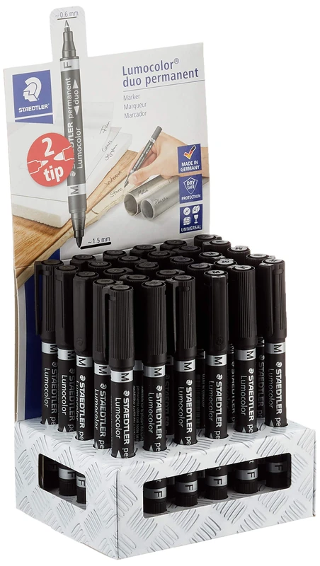 STAEDTLER Lumocolor 348-9 CA30 Dual Tip Permanent Marker Display with 30 Black Dual Tip Markers