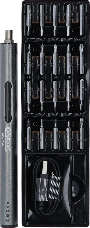 KS Tools 500.7195 Precision Mechanics USB Cordless Screwdriver (Li-Ion Battery, 3.7 V / 260 mAh) with 20 Bits