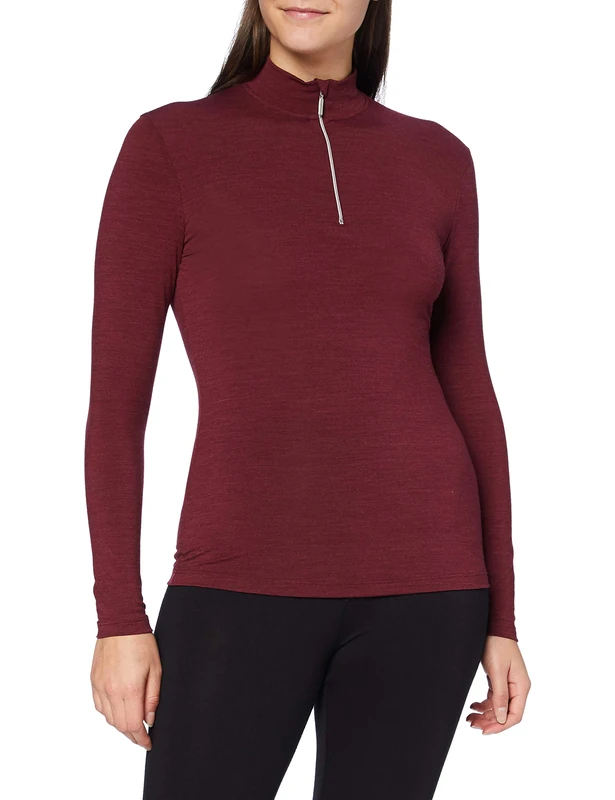 Huber Women's Shirt Lang Mit Zipper Underwear, Red Velvet, 40 - Image 1
