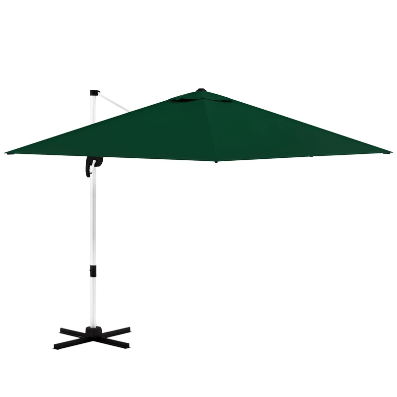 Outsunny 3 x 3(m) Cantilever Roma Parasol, Square Garden Umbrella with Cross Base, Crank Handle, Tilt, 360° Rotation and Aluminium Frame, Green - Image 1