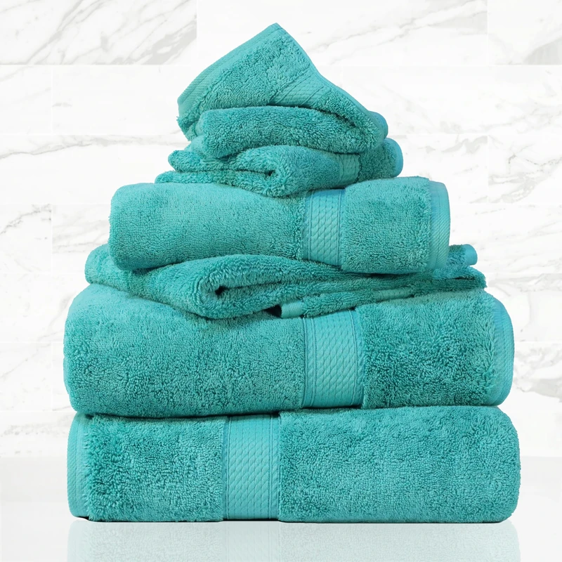 Superior Egyptian Cotton 800 GSM Towel Set, Includes 2 Bath Towels, 2 Hand Towels, 2 Face Towels, Luxury Plush Bathroom Essentials, Ultra Thick, Spa, Shower, Guest Bath, Apartment, Home, Turquoise