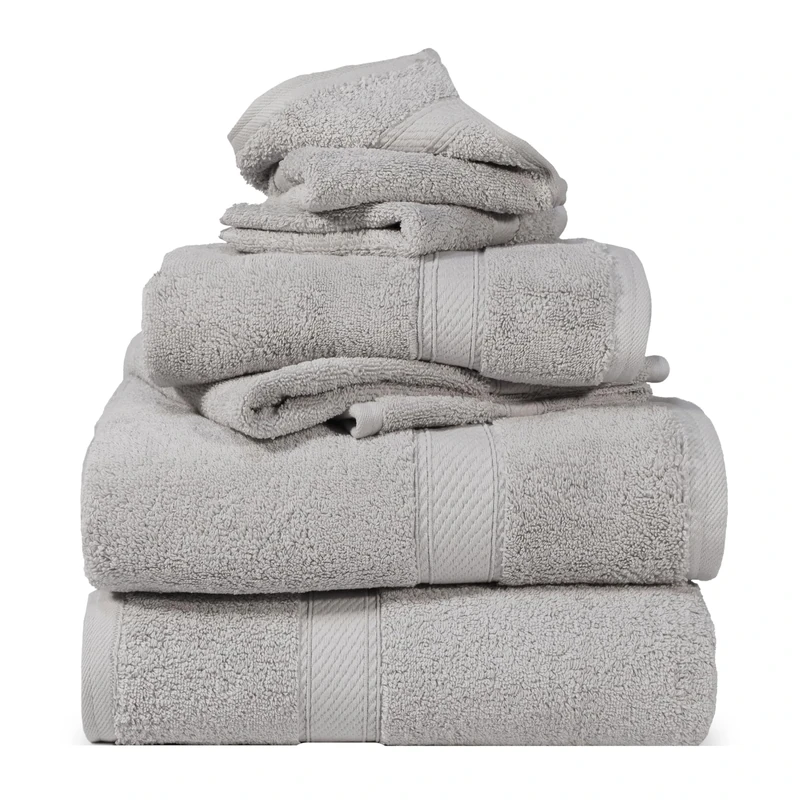 Superior Egyptian Cotton Pile 6 Piece Towel Set, Includes 2 Bath, 2 Hand, 2 Face Towels/Washcloths, Ultra Soft Luxury Towels, Thick Plush Essentials, Guest Bath, Spa, Hotel Bathroom, Silver