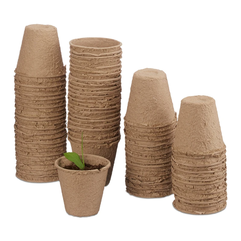 Relaxdays Fibre Plant Pots for Seeds, Seedlings & Cuttings, Pack of 80, Biodegradable, Round, Cellulose, 7 cm, Beige