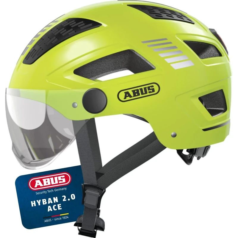 ABUS Hyban 2.0 ACE city helmet - bike helmet with visor, light and ABS hard shell - for men and women - yellow, size L