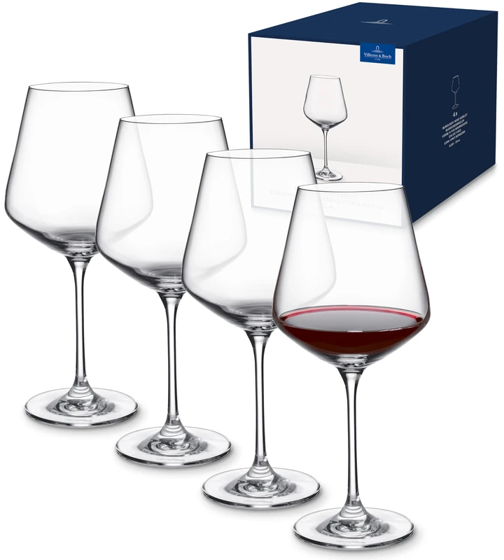 Villeroy & Boch La Divina Burgundy Wine Glass Set, 680 ml, 4 Pieces, Crystal Glass, Clear