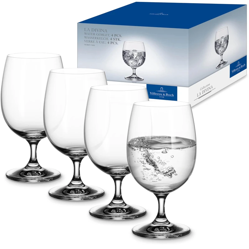 Villeroy & Boch La Divina Water Glass Set, 330 ml, 4 Pieces, Crystal Glass, Clear