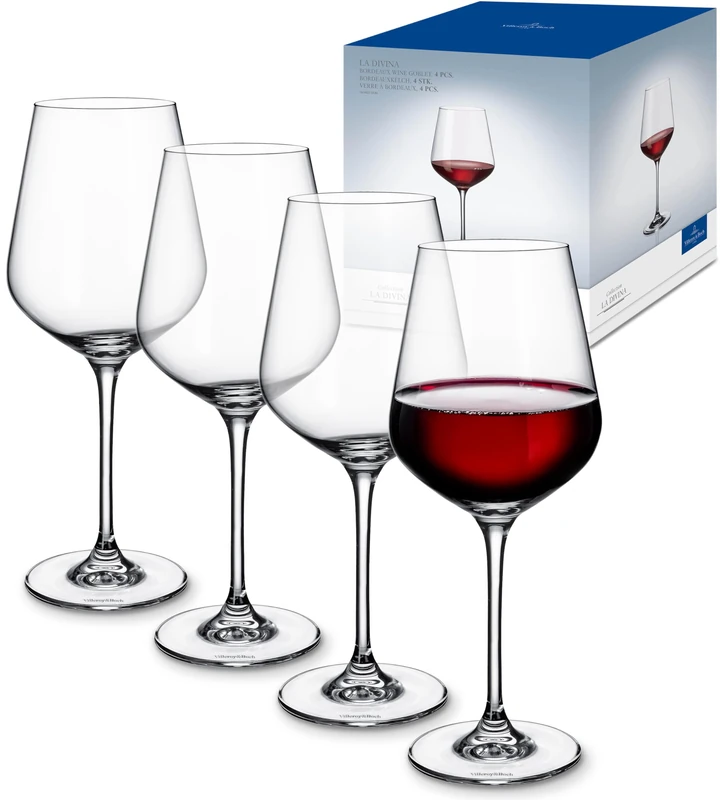 Villeroy & Boch La Divina red Wine Glass Set, 650 ml, 4 Pieces, Crystal Glass, Clear