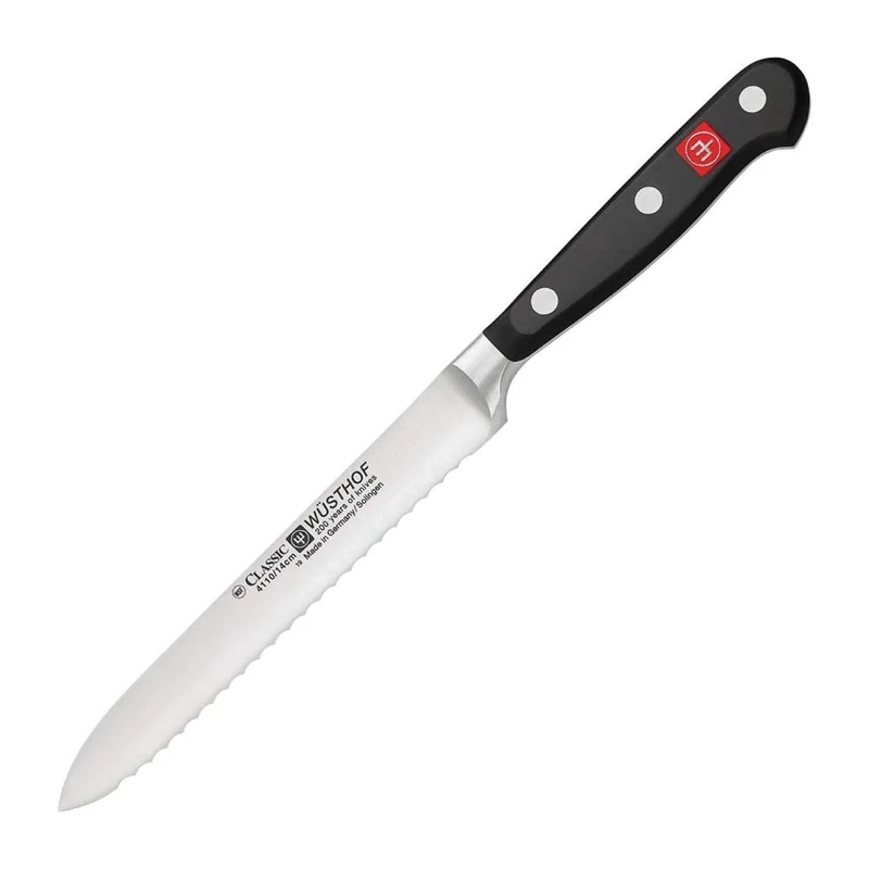 Wüsthof Classic 5 Inch Serrated Utility Knife,Black