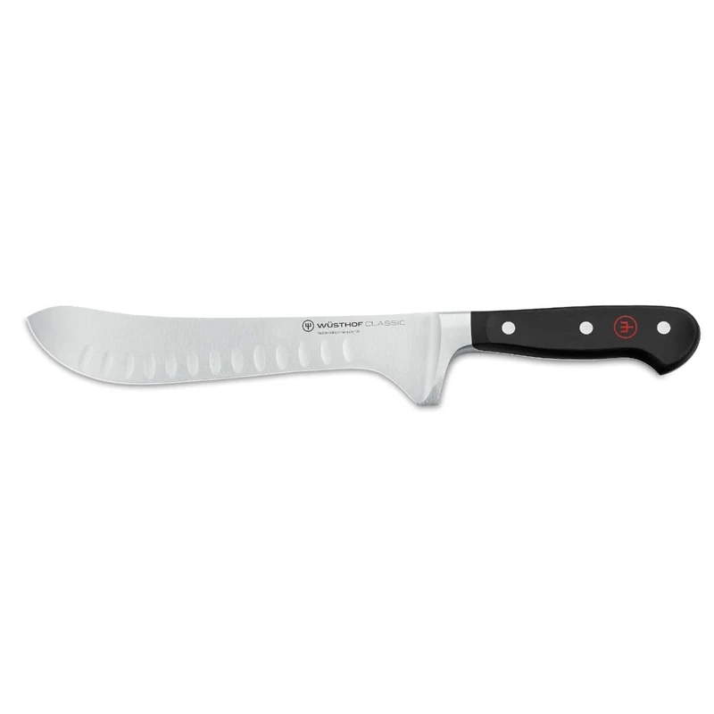 Wüsthof Classic 8 Inch Hollow Edge Artisan Butcher Knife, Black, Silver, 20 centimetri