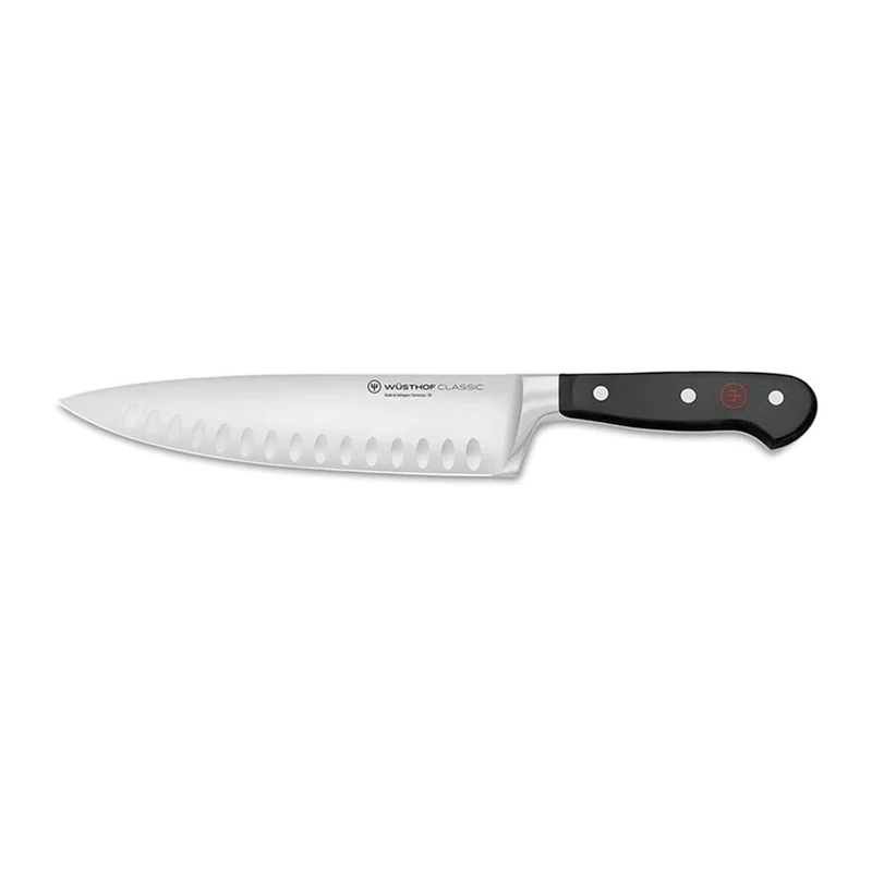Wüsthof Classic 8 Inch Hollow Edge Chef's Knife, Black, Silver, 20 cm