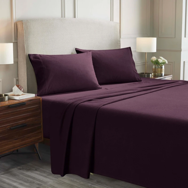 Superior Deep Pocket Cotton Flannel Paisley or Solid Sheet Set, Purple