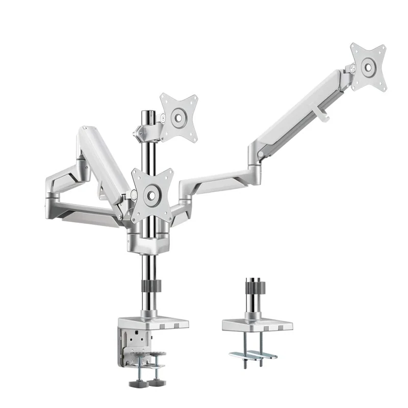 LogiLink BP0090 - Aluminium Triple Monitor Desk Mount for 3x 17-27 Inches (LCD, LED, OLED, etc.) with Gas Lift, Flat & Curved TVs, Arm Length = 748 mm