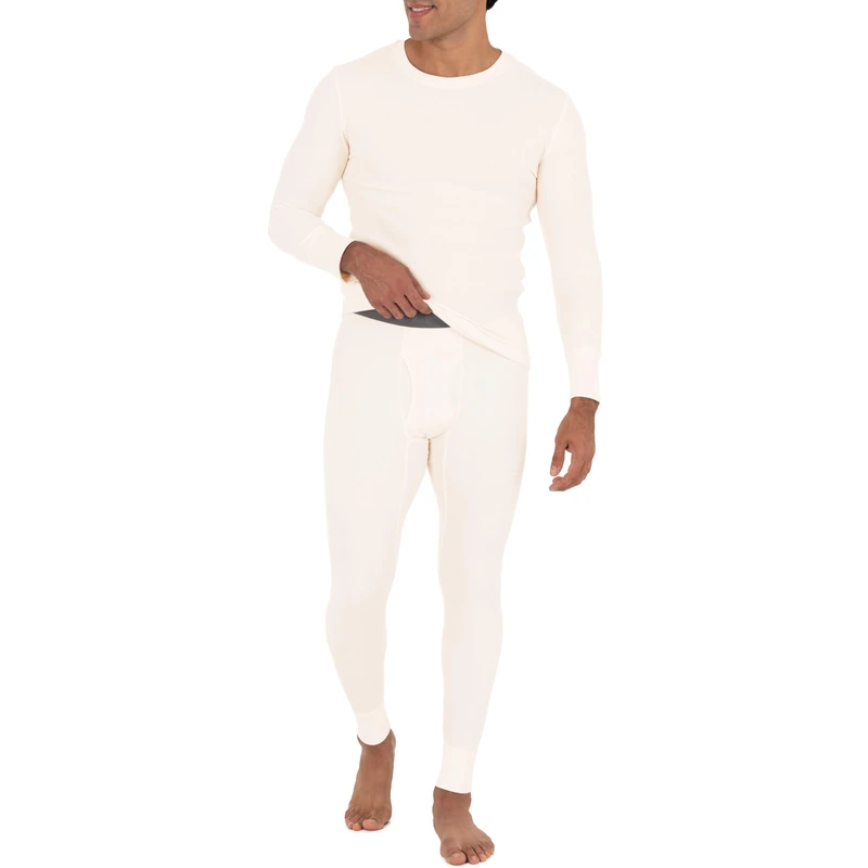 Fruit of the Loom Men's Recycled Waffle Thermal Underwear Set (Top and Bottom) Pajama, Natural, XX-Large