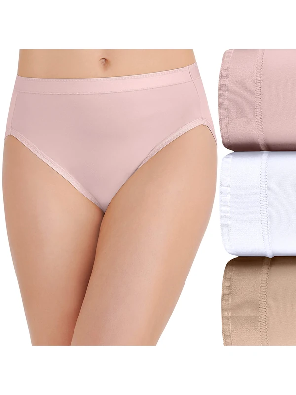 Vanity Fair Women's Comfort Where It Counts Hi Cut Panty 13164 Briefs, Quartz/White/Beige, 10 - Image 1