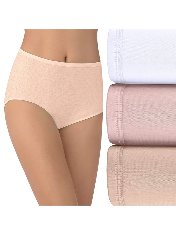 Vanity Fair Women's Illumination Brief Panty 13109 Slip, White/Quartz/Beige, 36 (Pack of 3)