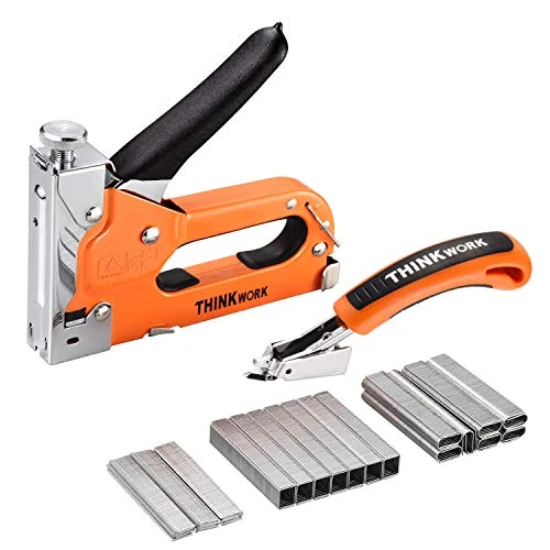 Thinkwork 3-in-1 Staple Gun, Nailer Gun with 2100 Staples and Stapler Remover, Manual Stapler, Heavy Duty Staple Kit for Upholstery, DIY, Fixing Material, Decoration, Carpentry, Furniture