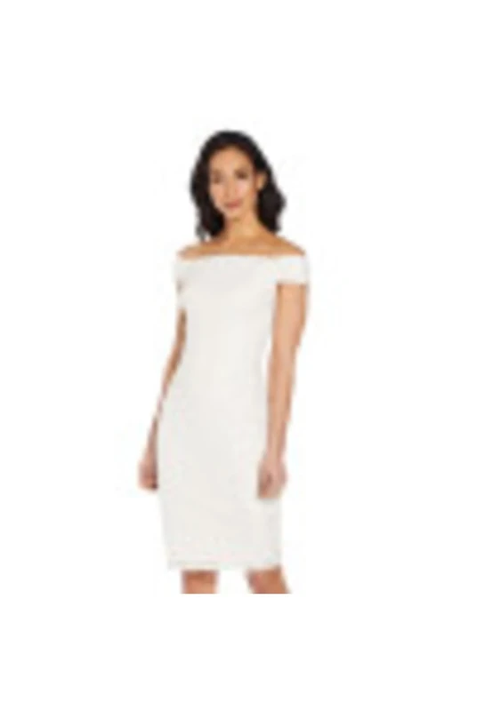 Adrianna Papell Women's Off Shlder Crunchy Bead DRS Cocktail Dress, Ivory, 8