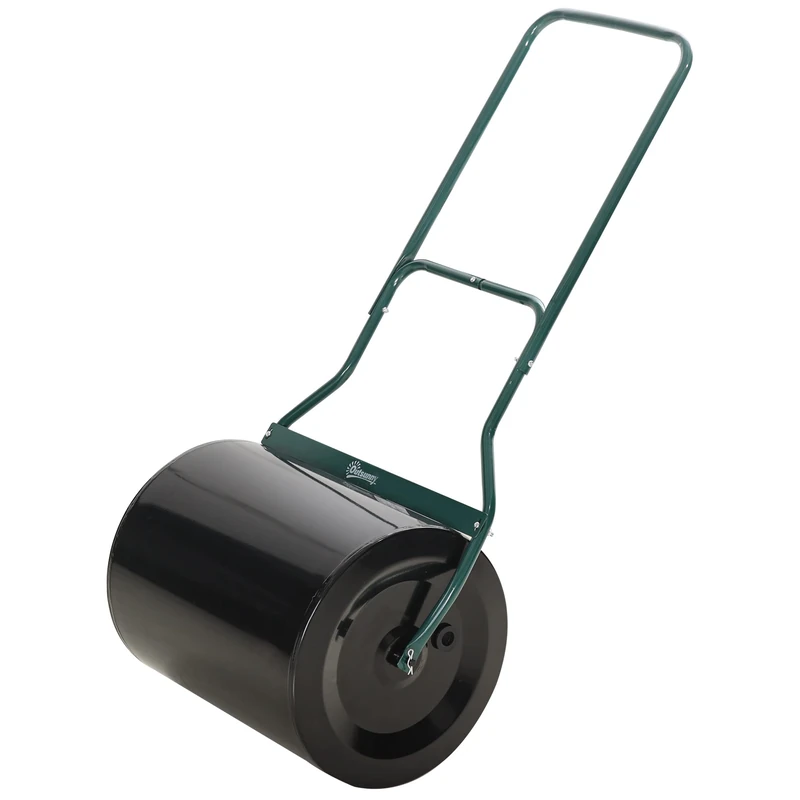 Outsunny 60L Garden Lawn Roller, Water/Sand Filled Outdoor Grass Roller Aerator with U-Shaped Handle, Φ50cm Heavy Duty Steel Lawn Push Rolling Tool for Grass Seeding, Soil Levelling