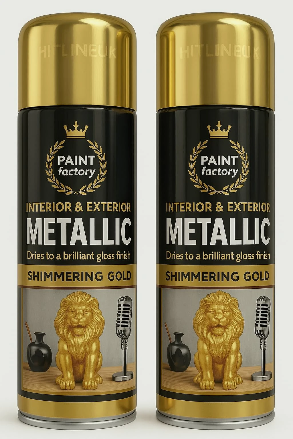 HitlineUK 2 x Metallic Shimmering Gold Spray Paint Interior & Exterior Aerosol Can 400ml