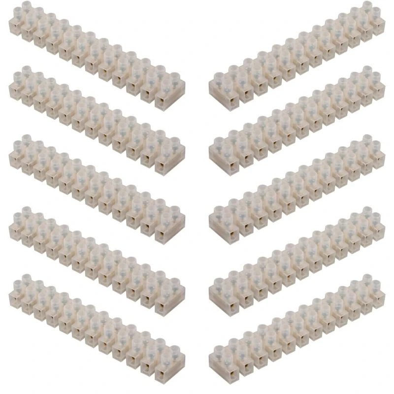 GTSE 10 Pack of 12 Way 5 Amp Electrical Connector Block, 115mm Length, White Terminal Block Electrical Connector Strips