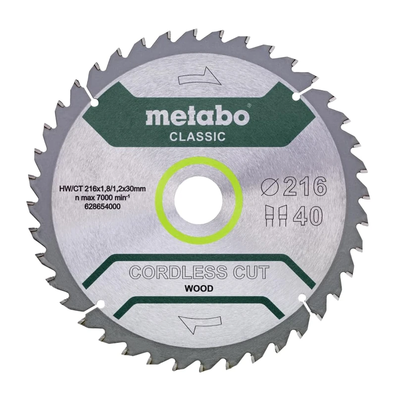Metabo 628654000 Cordless Cut Classic Circular Saw Blade For Wood 216 x 30, Z40 WZ 5°