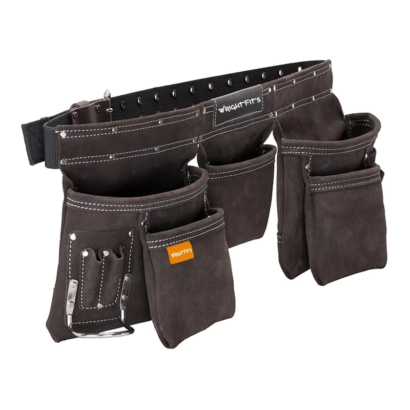 WrightFits 9-Pocket Leather Tool Belt - Apron with Hammer Loop