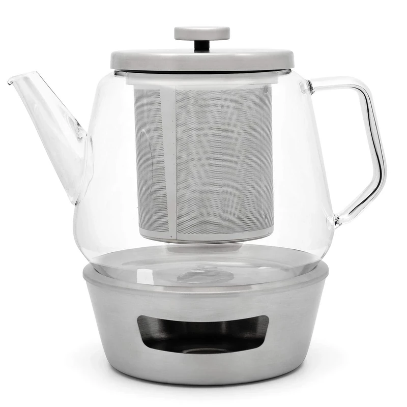 Bredemeijer Large Glass Single Wall Teapot 1.5 Litre Set with Stainless Steel Tea Cosy for Preparing Loose Tea