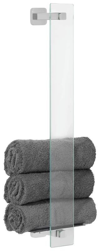 tesa® ESTEETIC Guest Towel Holder - Vertical Hand Towel Holder in White Frosted-Glass Design - Wall-Mounted Towel Bar - Waterproof, incl. Power.Kit Adhesive Solution - 667 mm x 180 mm x 128 mm