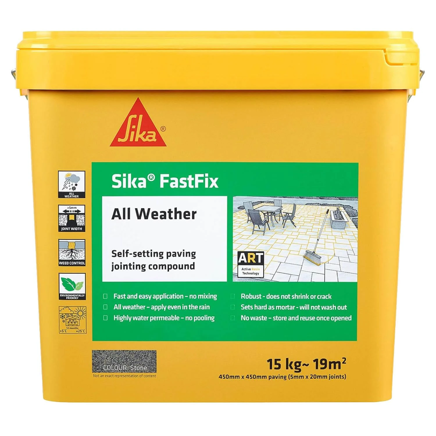 Sika – FastFix All Weather Self-Setting Paving Jointing Compound – Ready to Use – No Mixing Required – Stone – 15kg – 19 sq. m