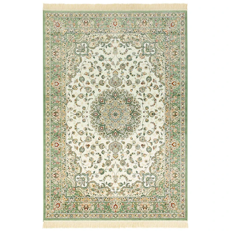 Nouristan Oriental Velvet Rug with Fringes Antique Nain NAVEH (60% Viscose, 40% Cotton, Suitable for Underfloor Heating) Antique Nain. 135 x 195 cm Ivory Green