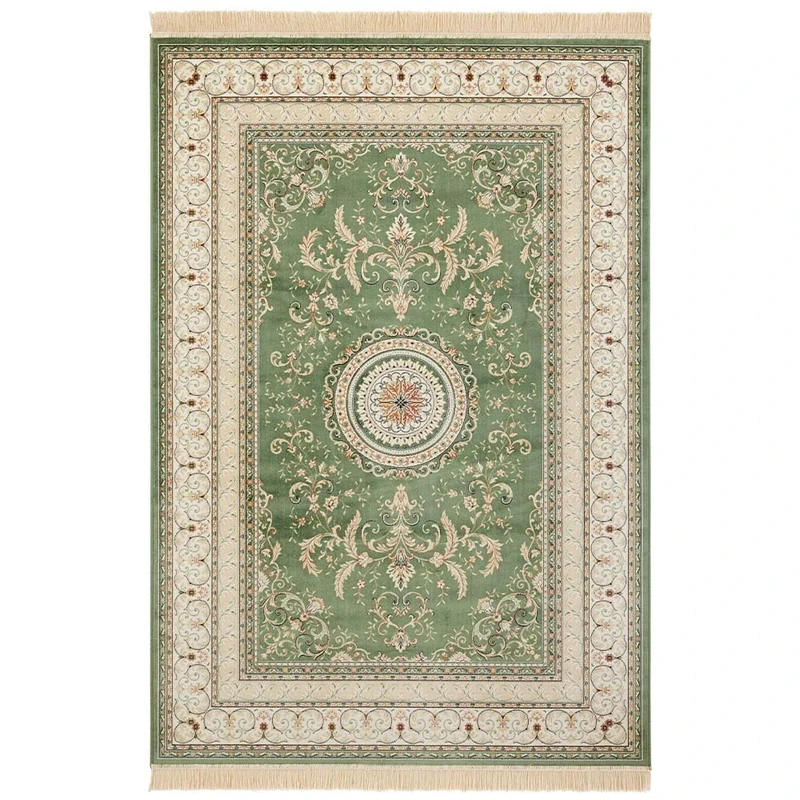 Nouristan Naveh Oriental Rug Living Room Rug Oriental Short Pile with Fringes Vintage Oriental Velvet Rug for Dining Room Living Room Bedroom – Green, 160 x 230 cm