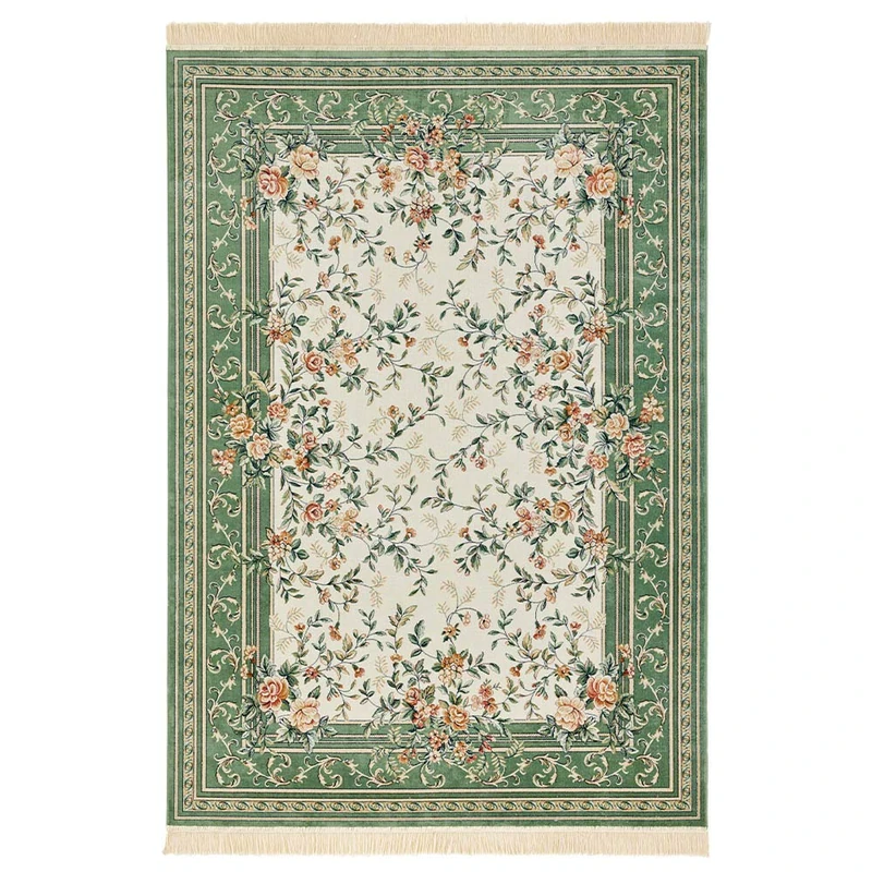 Nouristan Naveh Oriental Rug - Living Room Rug Oriental Short Pile with Fringes Vintage Oriental Velvet Rug for Dining Room, Living Room, Bedroom - Cream Green, 135 x 195 cm