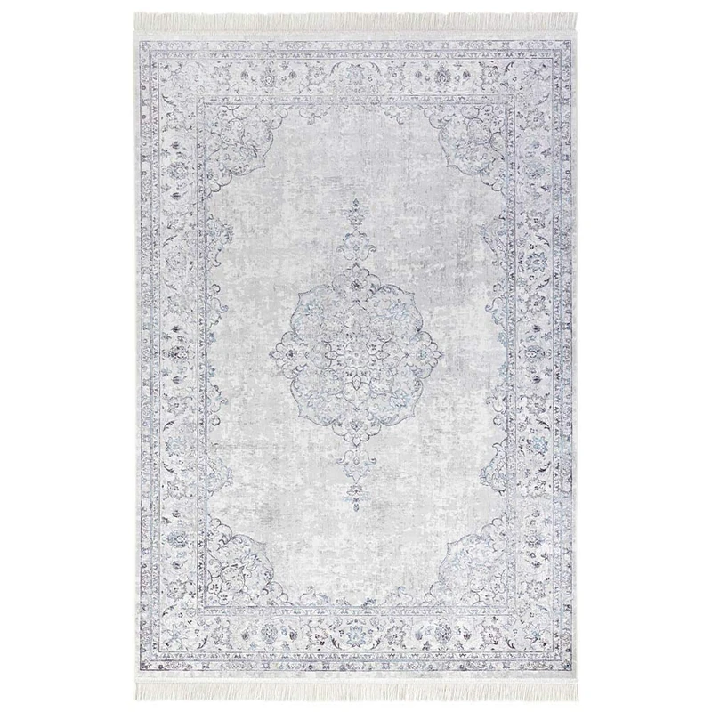 Nouristan Naveh Orient Living Room Rug, Short Pile with Fringes, Vintage Oriental Velvet Rug for Dining Room, Living Room, Bedroom, Pastel Blue, 135 x 195 cm, Rayon, 135 x 195 cm