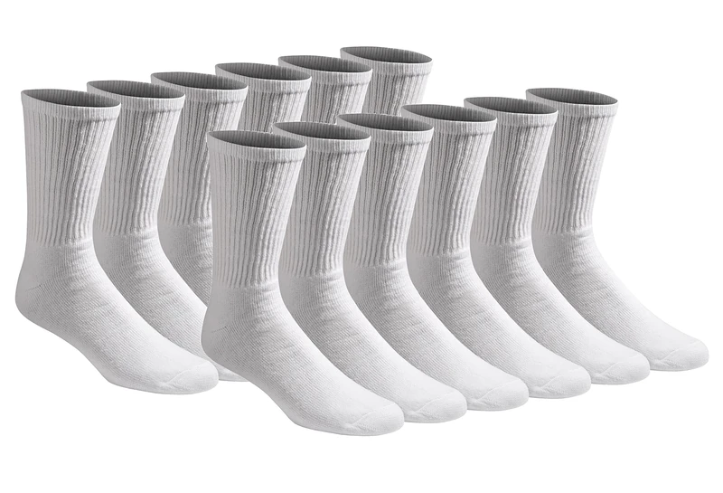 Dickies Men's Big & Tall All Purpose Cushion Crew Socks (6/12 Packs), White (12 Pair), Shoe Size: 12-15