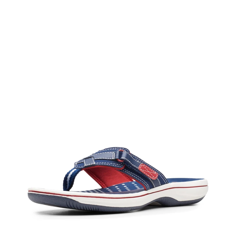 Clarks Women's Breeze Sea Flip-Flop, Navy Red Synthetic, 6.5 UK