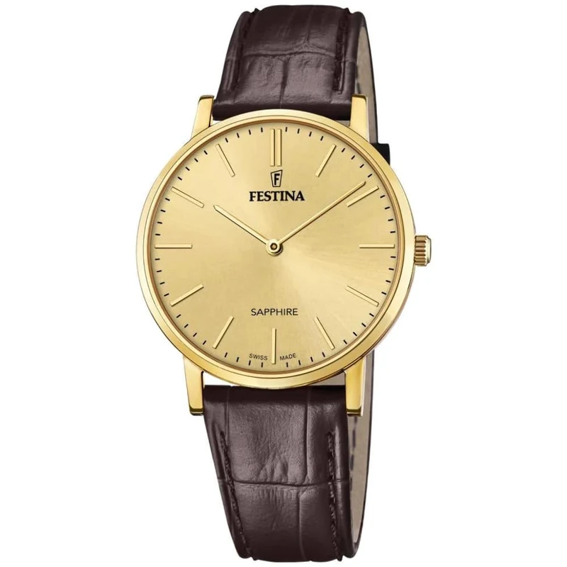 Festina Swiss Made Mens Gold PVD-Plated Watch with Leather Strap F20016/2