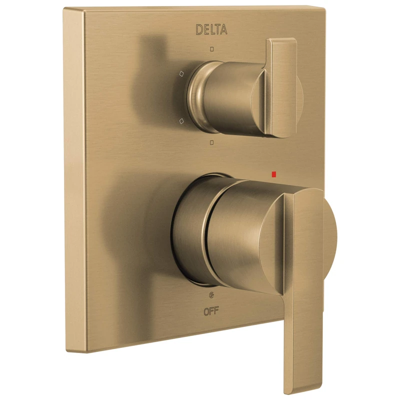 Delta Faucet T24967-CZ Angular Modern Monitor 14 Series Valve 6-Setting Integrated Shower Trim with Diverter, Champagne Bronze