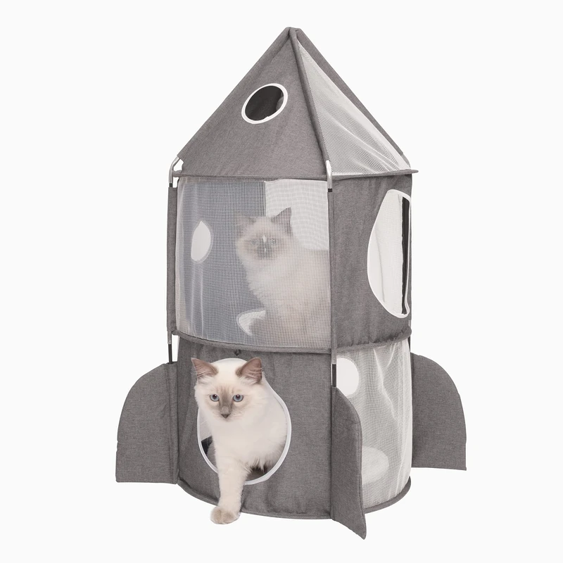 Catit 42002 Vesper Tower Rocket Shape with Sleeping Cushion for Cats Grey Pack of 1