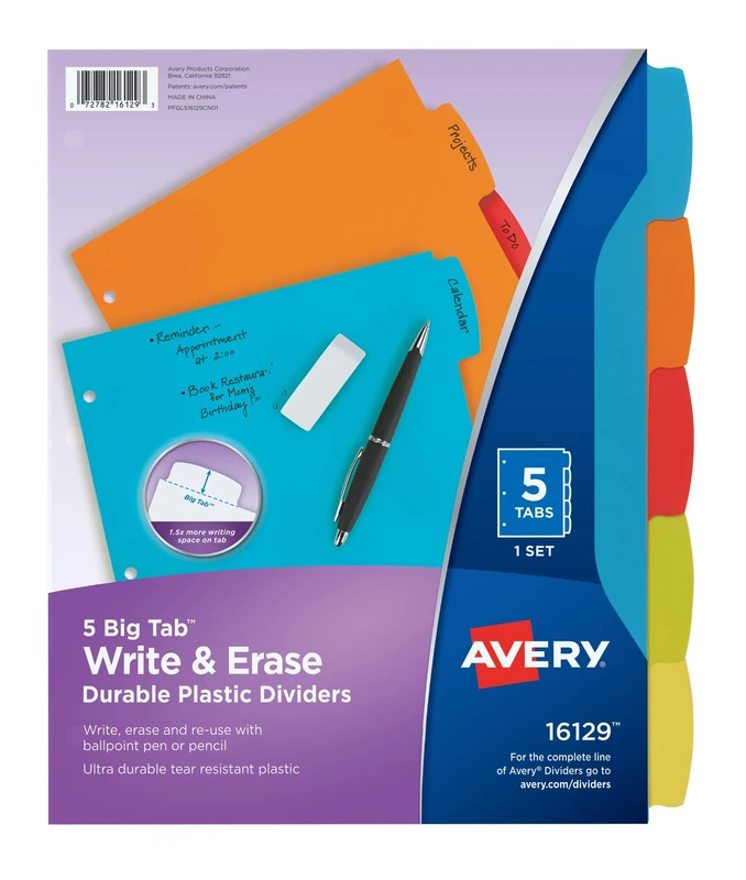 Avery 24 Pack Large Durable Plastic Dividers for 3 Ring Binders, Multi-Colour (16129)