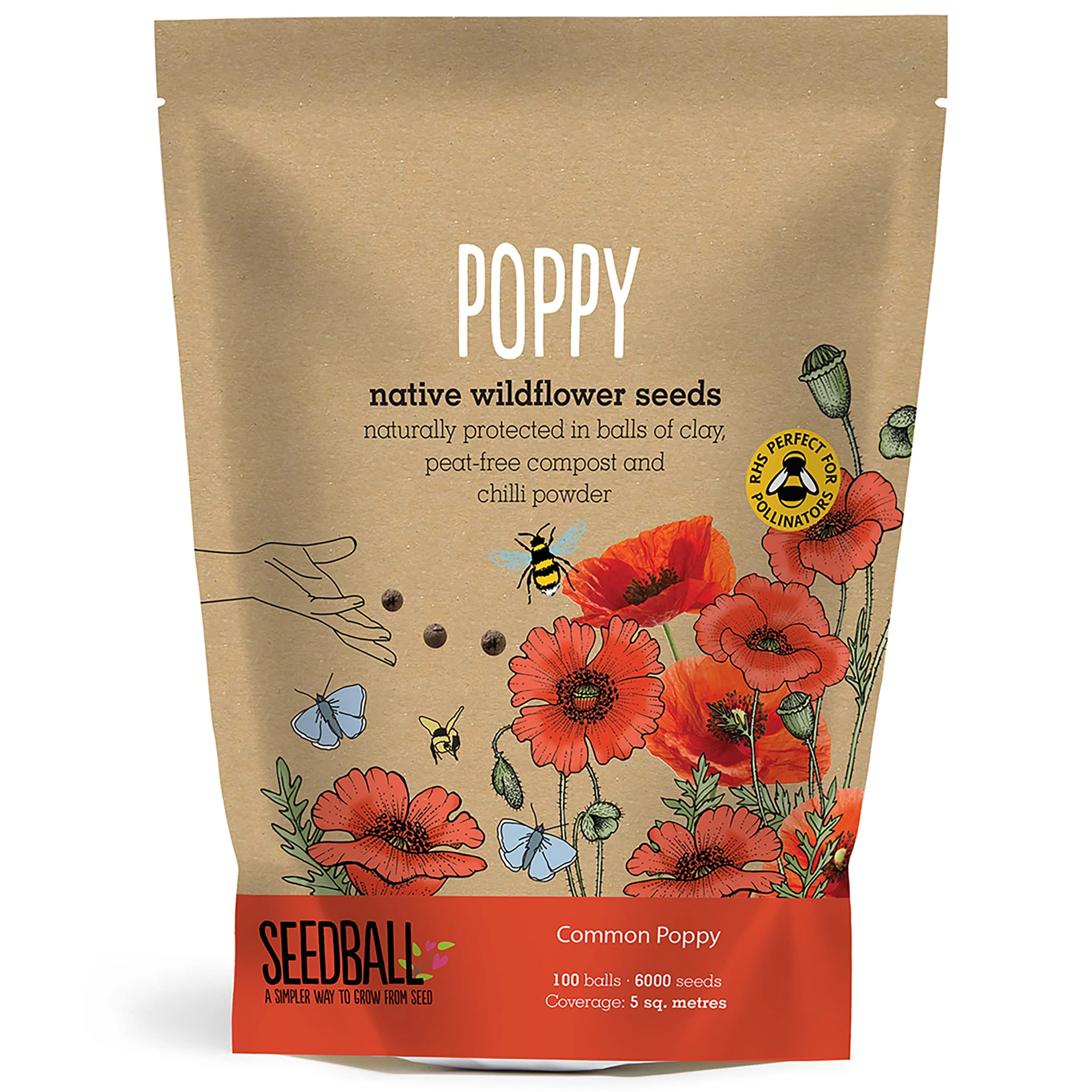SEEDBALL Poppy Seed Bombs – 100 Seed Balls Per Pack | Bursting with Beautiful Red Poppy Flowers | Clay Protected for Bees, Butterflies, Birds & Other Garden Wildlife