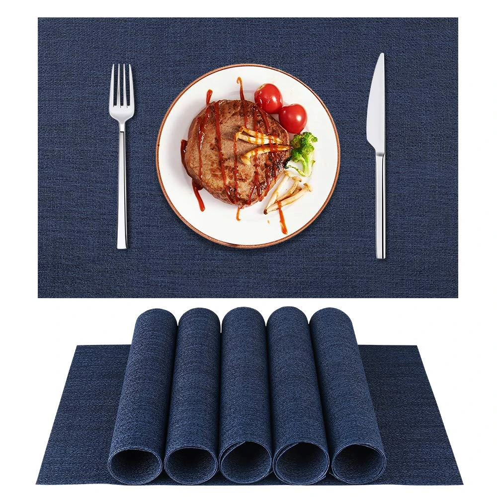 LIFEWEAR Placemats Set of 6 Woven Vinyl Placemat for Dining Table Washable Wipeable Kitchen Table Mats Durable Place Mats -S01 Navy Blue, 6 Pcs