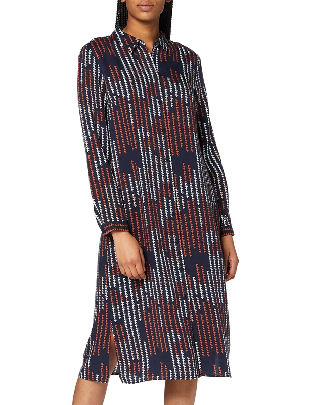 GERRY WEBER Women's Kleid Gewebe Casual Dress, Blue/red/Orange Print, Medium