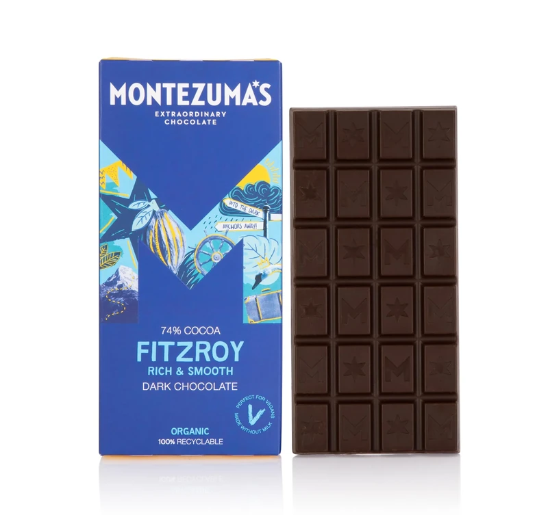 Montezuma's Fitzroy, 74% Cocoa, Dark Chocolate, Gluten Free, Naturally Vegan & Organic, 90g Bar