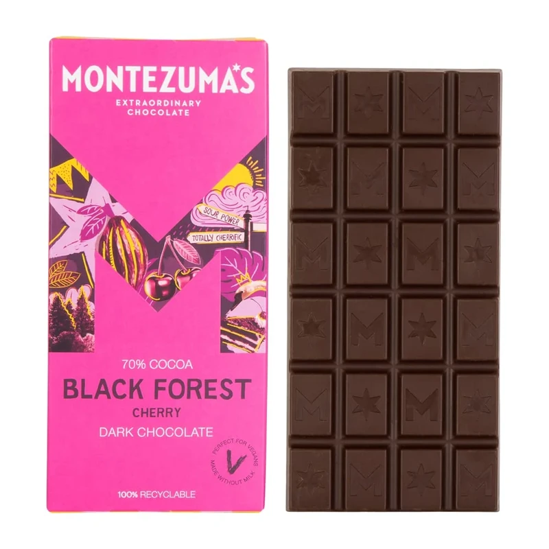Montezuma's Black Forest, 70% Cocoa, Dark Chocolate With Cherry, Gluten Free & Naturally Vegan, 90g Bar