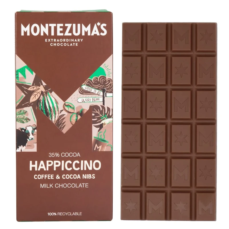 Montezuma's Happiccino, 35% Cocoa, Milk Chocolate With Coffee & Cocoa Nibs, Gluten Free, 90g Bar