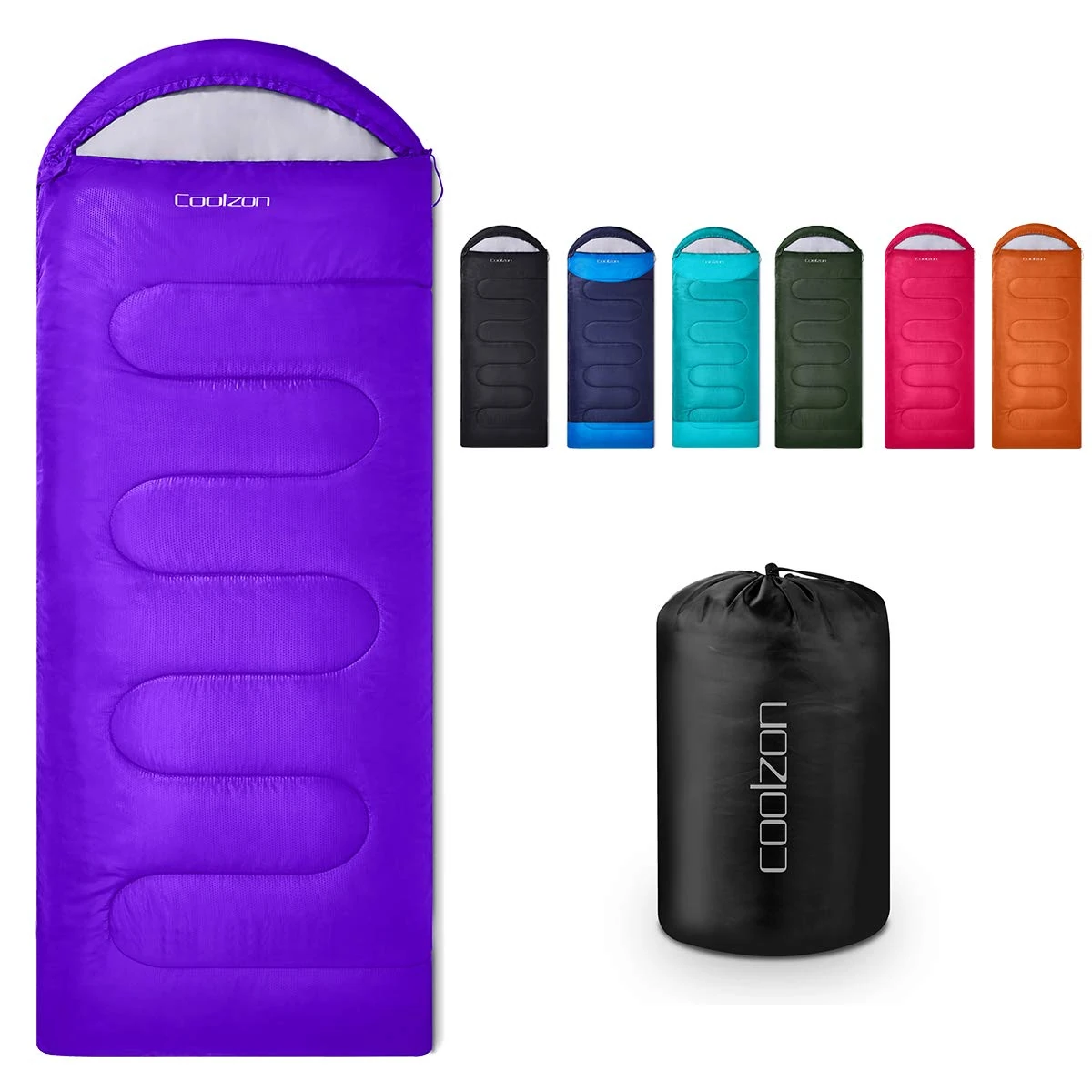 Coolzon Outdoor Sleeping Bag for Camping, for 3-4 Seasons, Adult Blanket, Small Packed Size, Ultralight Carry Bag, Soft, Thick and Warm, for Outdoor Camping, Travel, Hiking, Red, Purple