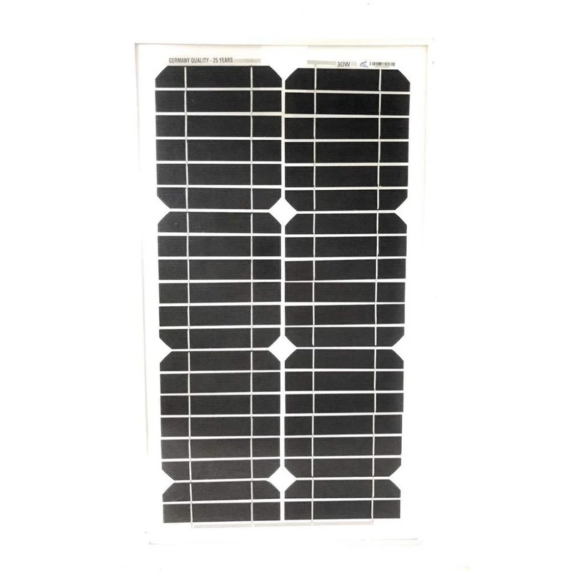 Solar powered solar panel, 30W, 12V, with silicon cells and tongs